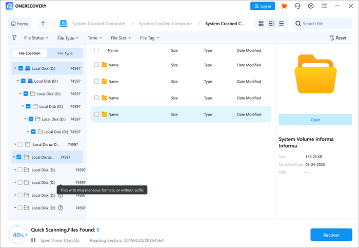 onerecovery scan options