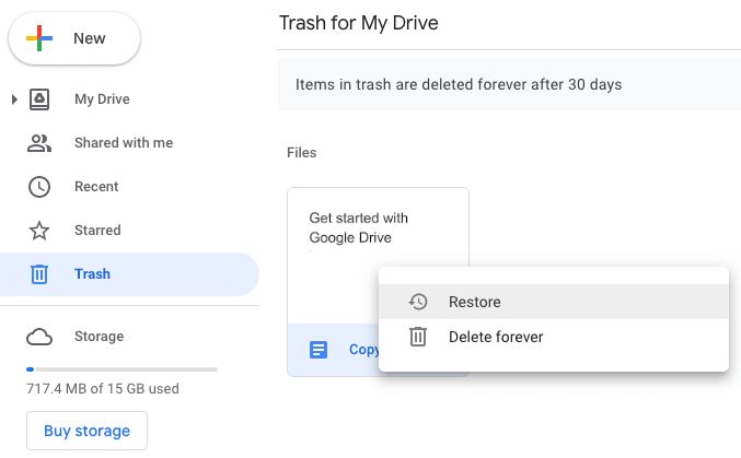through the google drive trash to recover deleted google worksheets
