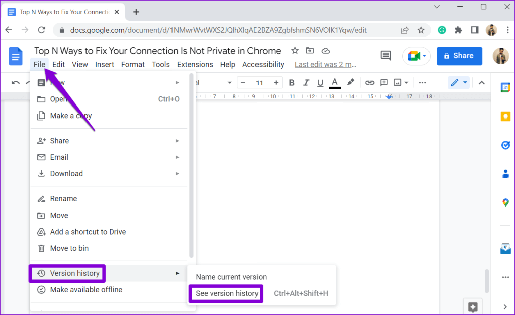 using the version history feature of google sheets