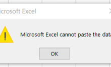 excel cannot paste the data