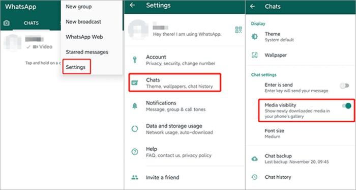 whatsapp media visibility settings